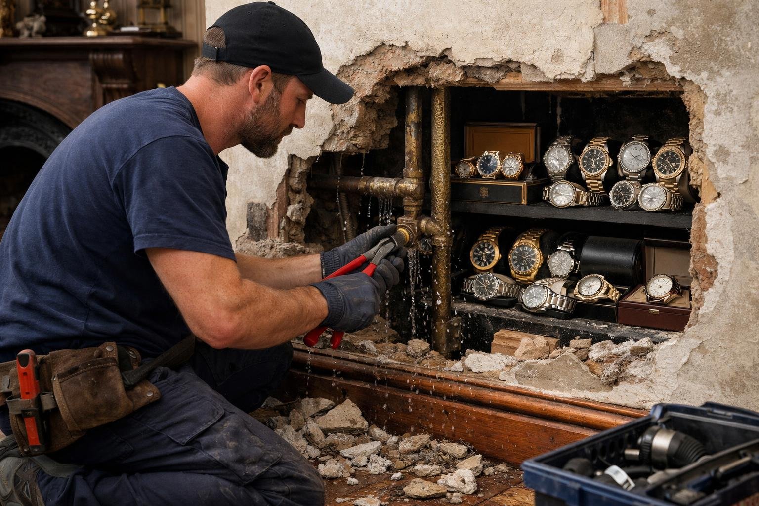 A plumber from Perth fixes a leaking pipe in an old Federation home: behind the wall he discovers a collection of watches valued at $1.8 million