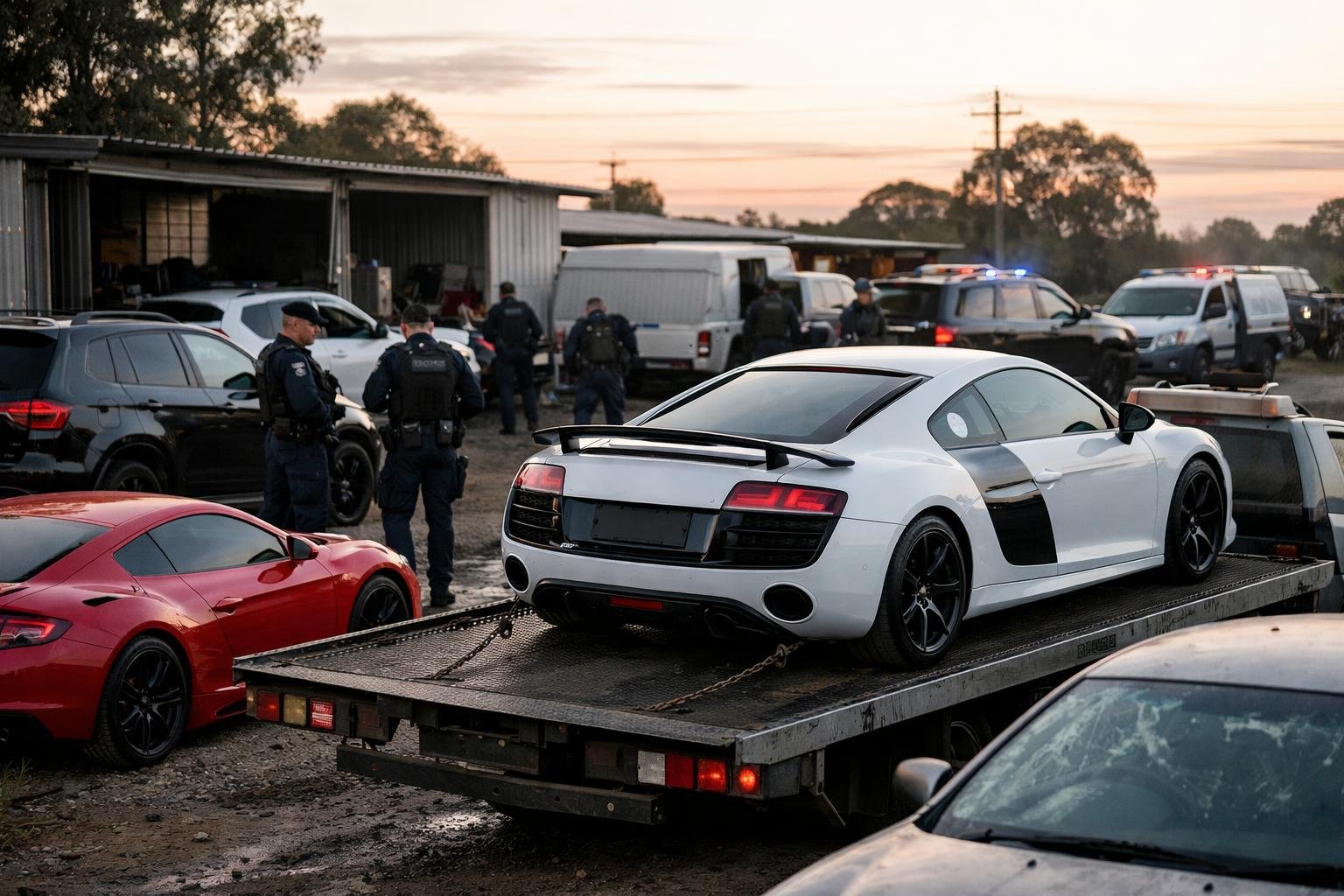 Police seize several stolen vehicles after a dawn raid on a property in western Sydney